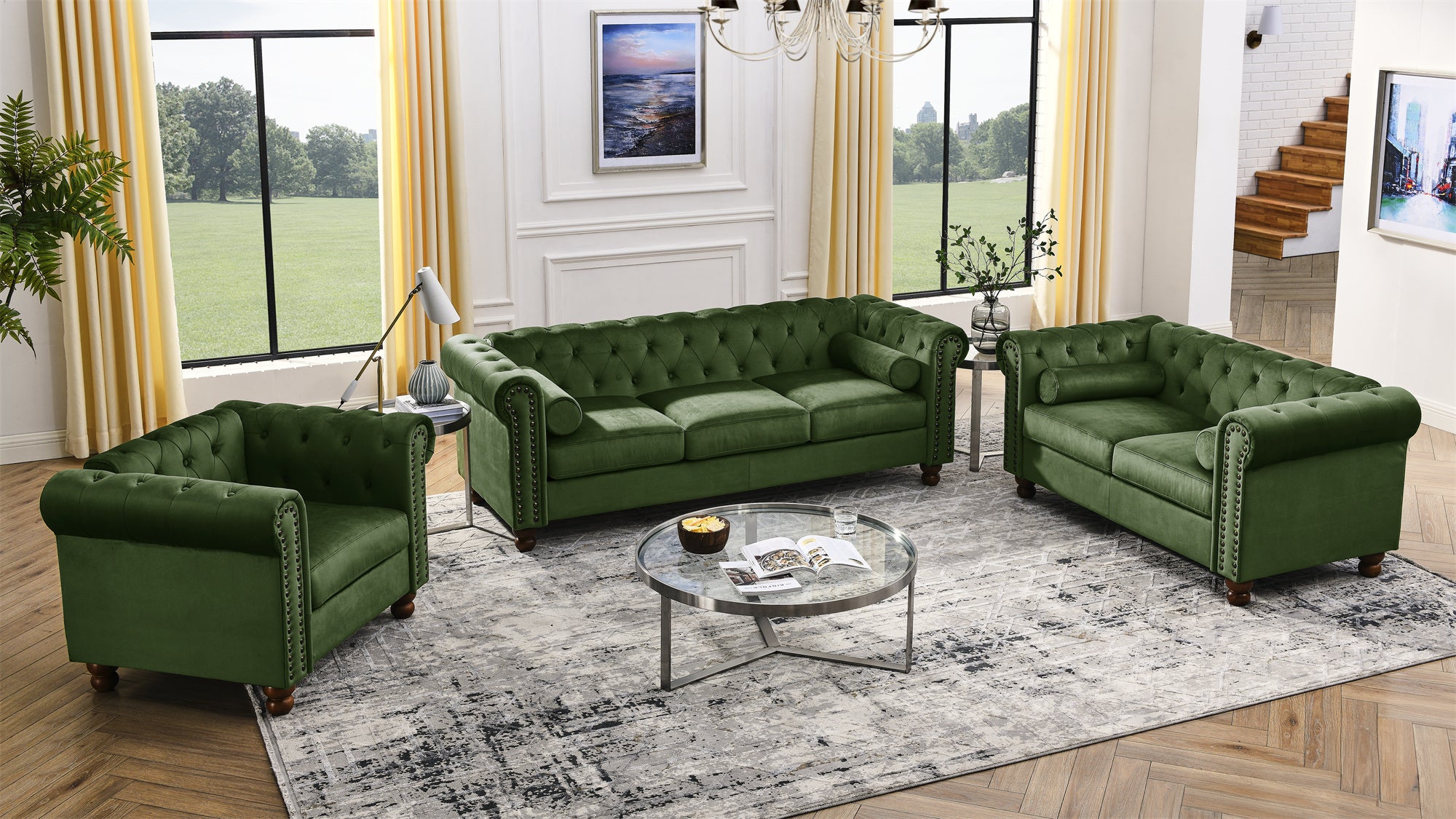 PHOYAL Large CHAIR, Velvet Sofa Classic Tufted Chesterfield Settee Sofa Modern 1 Seater Couch Furniture Tufted Back for Living Room (Green)