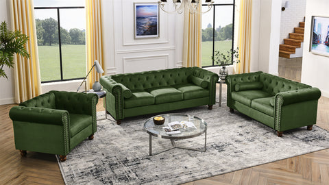 PHOYAL Large CHAIR, Velvet Sofa Classic Tufted Chesterfield Settee Sofa Modern 1 Seater Couch Furniture Tufted Back for Living Room (Green)