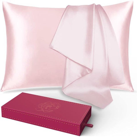 Silk Pillowcase for Hair and Skin 1 Pack, 100% Mulberry Silk & Natural Wood Pulp Fiber Double-Sided Design, Silk Pillow Covers with Hidden Zipper (queen size:20" x 30", light pink)