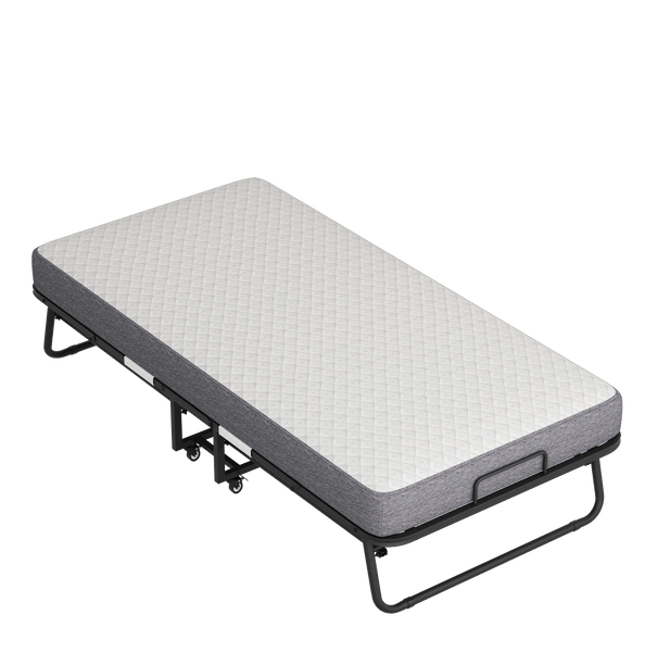 Folding Bed with Mattress 75" x 38" Rollaway Guest Bed Portable Foldable Bed for Adults with 5" Memory Foam Mattress Space-Saving Sturdy All Metal Steel Pipe Frame