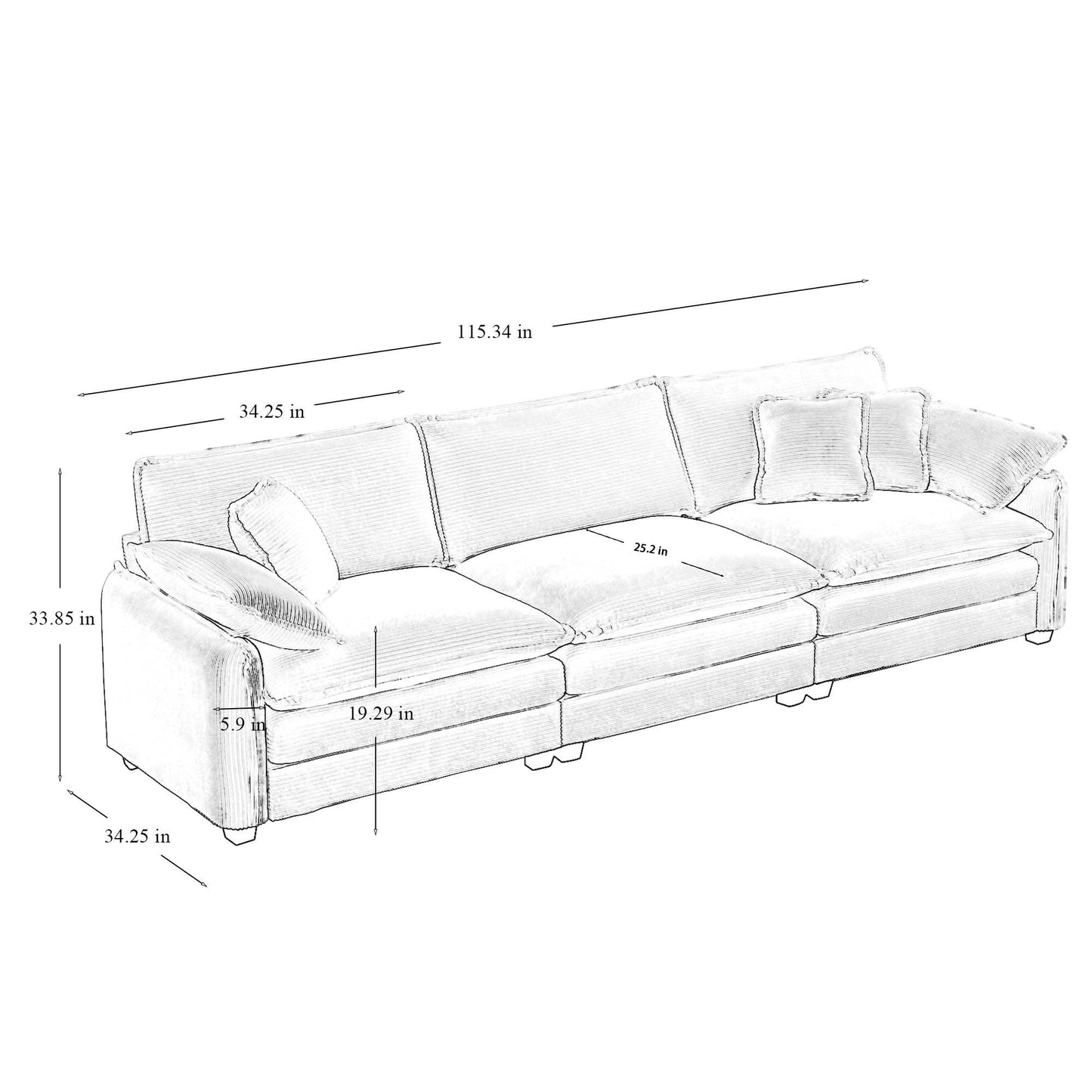 Family sofa set Deep Seat Sofa, Warm Sofa for Home Cinema and Living Room, One 2-Seater Sofa and One 3-Seater Sofa,Grey Corduroy