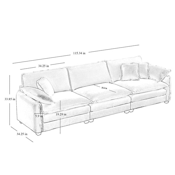 Family sofa set Deep Seat Sofa, Warm Sofa for Home Cinema and Living Room, One 2-Seater Sofa and One 3-Seater Sofa,Grey Corduroy