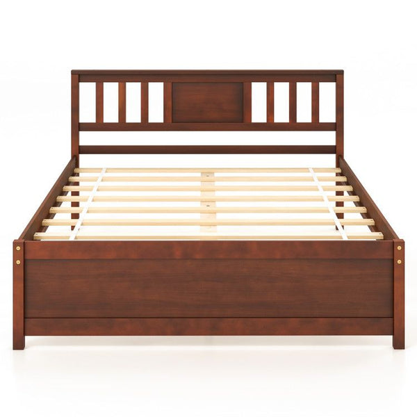 Wooden Platform Bed with Headboard and Wood Slat Support