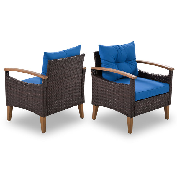 4-Piece Garden Furniture; Patio Seating Set; PE Rattan Outdoor Sofa Set; Wood Table and Legs; Brown and Beige