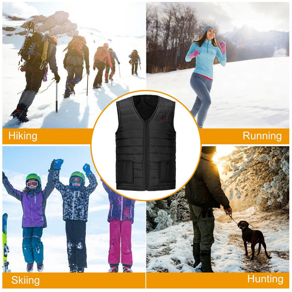 Heat Jacket Vest 3 Heating Gear Adjustable USB Heated Vest Warm Heat Coat Vest w/ 5 Heating Pads For Men Women Winter Outdoor Activity