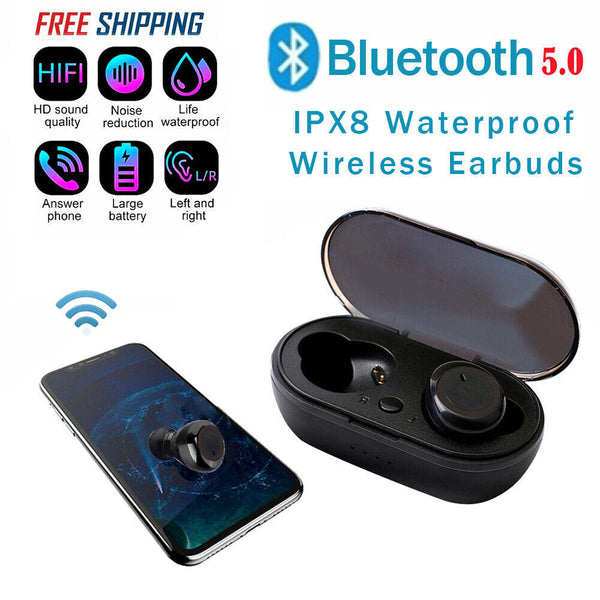 Waterproof Bluetooth 5.0 Wireless Earbuds Headphone Headset Noise Cancelling TWS Bluetooth Wireless Earbuds with Microphone- Stereo Sound in-Ear Bluetooth Headset True Wireless Earbuds