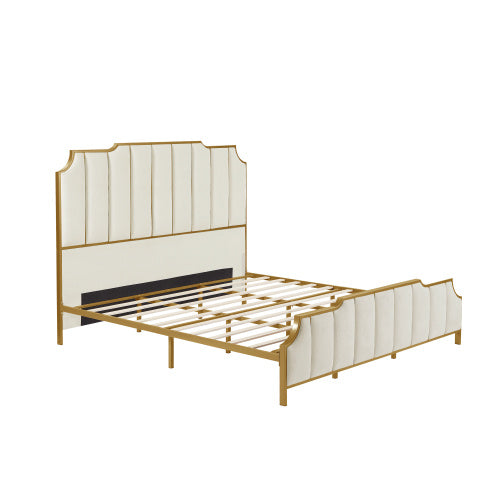 King Size Bed Frame,Upholstered Platform Bed & High headboard with Wood Slat Support,No Box Spring Needed,Easy Assembly, Velvet White