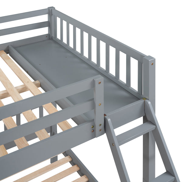 Full Over Twin & Twin Bunk Bed, Wood Triple Bunk Bed with Drawers and Guardrails, Gray (OLD SKU: LP000143AAE)