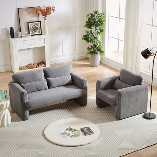 60"Corduroy Fabric Sofa with 33" Single Sofa, Modern Sofa with Support Pillow , for Apartment, Office, Living Room & Bedroom