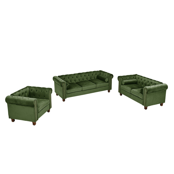 PHOYAL Large CHAIR, Velvet Sofa Classic Tufted Chesterfield Settee Sofa Modern 1 Seater Couch Furniture Tufted Back for Living Room (Green)