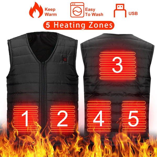 Heat Jacket Vest 3 Heating Gear Adjustable USB Heated Vest Warm Heat Coat Vest w/ 5 Heating Pads For Men Women Winter Outdoor Activity