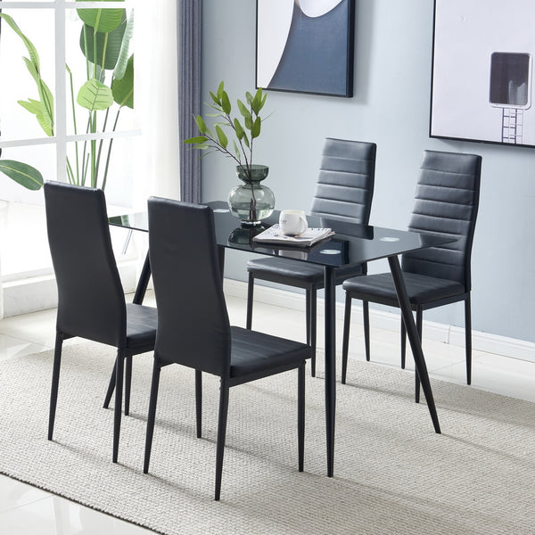 4pcs Elegant Assembled Stripping Texture High Backrest Dining Chairs Black Replace encoding 13028198-18410366