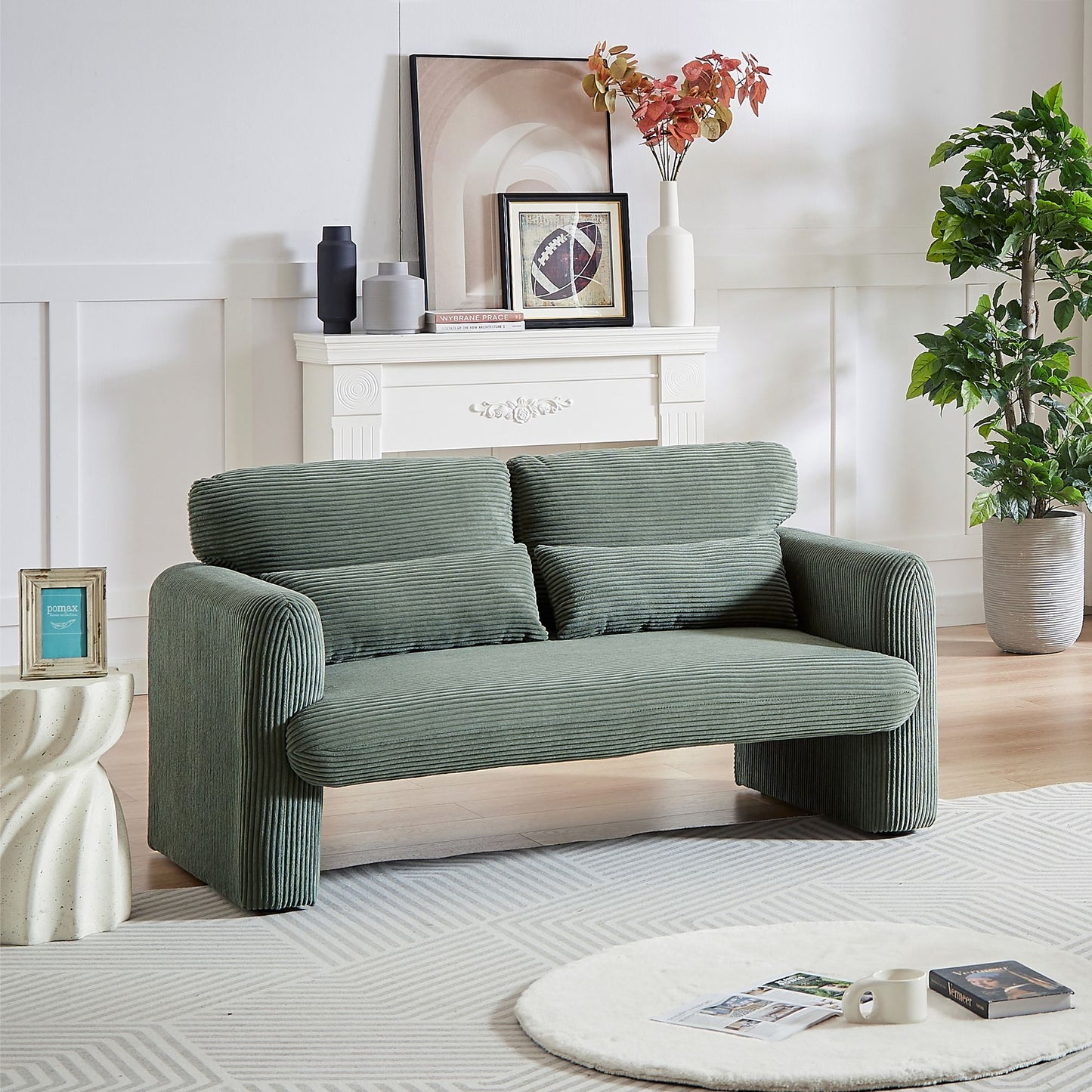 60"Corduroy Fabric Sofa with 33" Single Sofa, Modern Sofa with Support Pillow , for Apartment, Office, Living Room & Bedroom