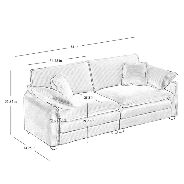 Family sofa set Deep Seat Sofa, Warm Sofa for Home Cinema and Living Room, One 2-Seater Sofa and One 3-Seater Sofa,Grey Corduroy