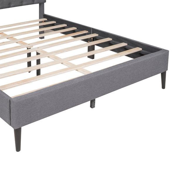 Upholstered Linen Platform Bed, Queen Size