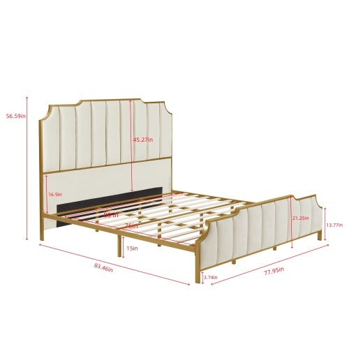 King Size Bed Frame,Upholstered Platform Bed & High headboard with Wood Slat Support,No Box Spring Needed,Easy Assembly, Velvet White