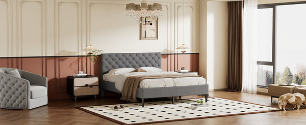 Upholstered Linen Platform Bed, Queen Size