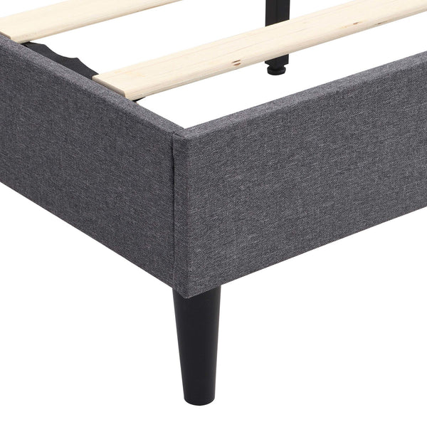 King Size Platform Bed Frame with Fabric Upholstered Headboard and Wooden Slats, No Box Spring Needed/Easy Assembly, Dark Grey