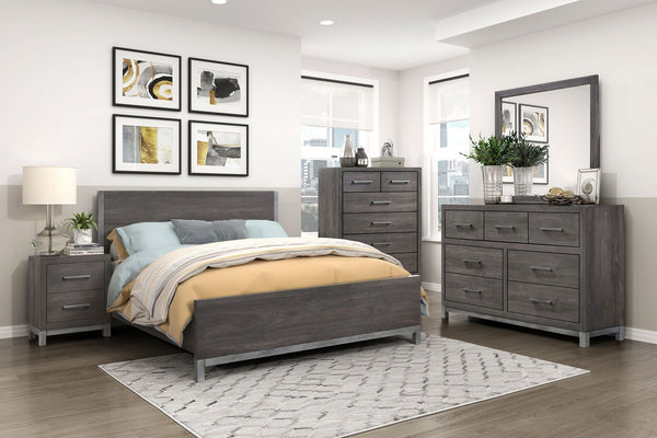 Modern Sleek Design Bedroom Furniture 1pc Beautiful Queen Bed Brownish Gray and Antique Silver Finish