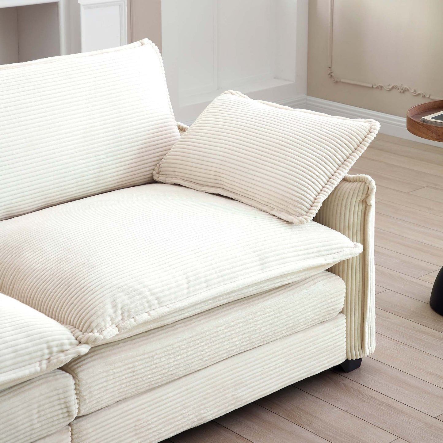 3 Piece Comfortable Oversized Sectional Sofa, One Single Sofa and One 2-Seater Sofa and One 3-Seater Sofa , Beige Corduroy Deep Seat Sofa
