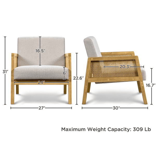 Fabric Upholstered Accent Chair with Rattan Sides