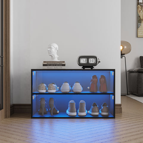Black Glass Door Shoe Box Shoe Storage Cabinet With RGB Led Light