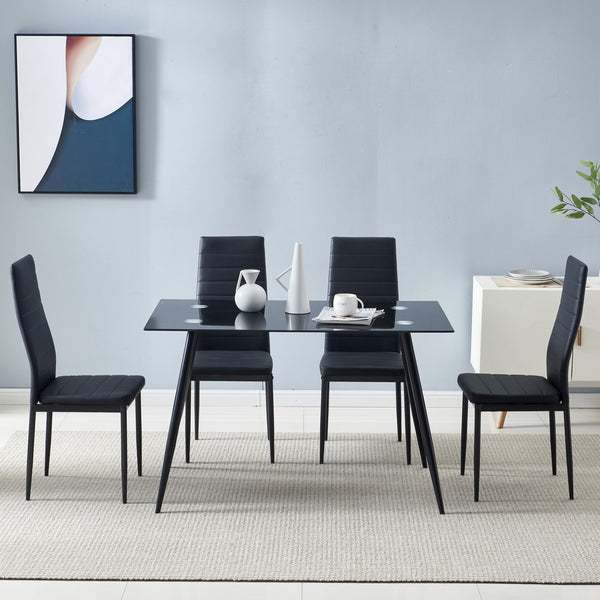 4pcs Elegant Assembled Stripping Texture High Backrest Dining Chairs Black Replace encoding 13028198-18410366