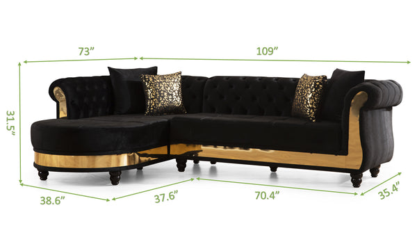 Julia Gold Detailed Tufted Upholstery Sectional made with Wood In Black