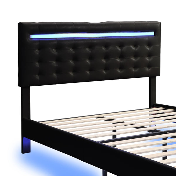 Full Size Floating Bed Frame with LED Lights and USB Charging,Modern Upholstered Platform LED Bed Frame