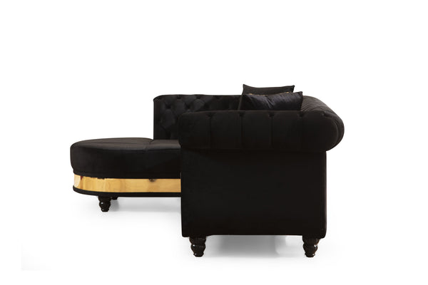 Julia Gold Detailed Tufted Upholstery Sectional made with Wood In Black