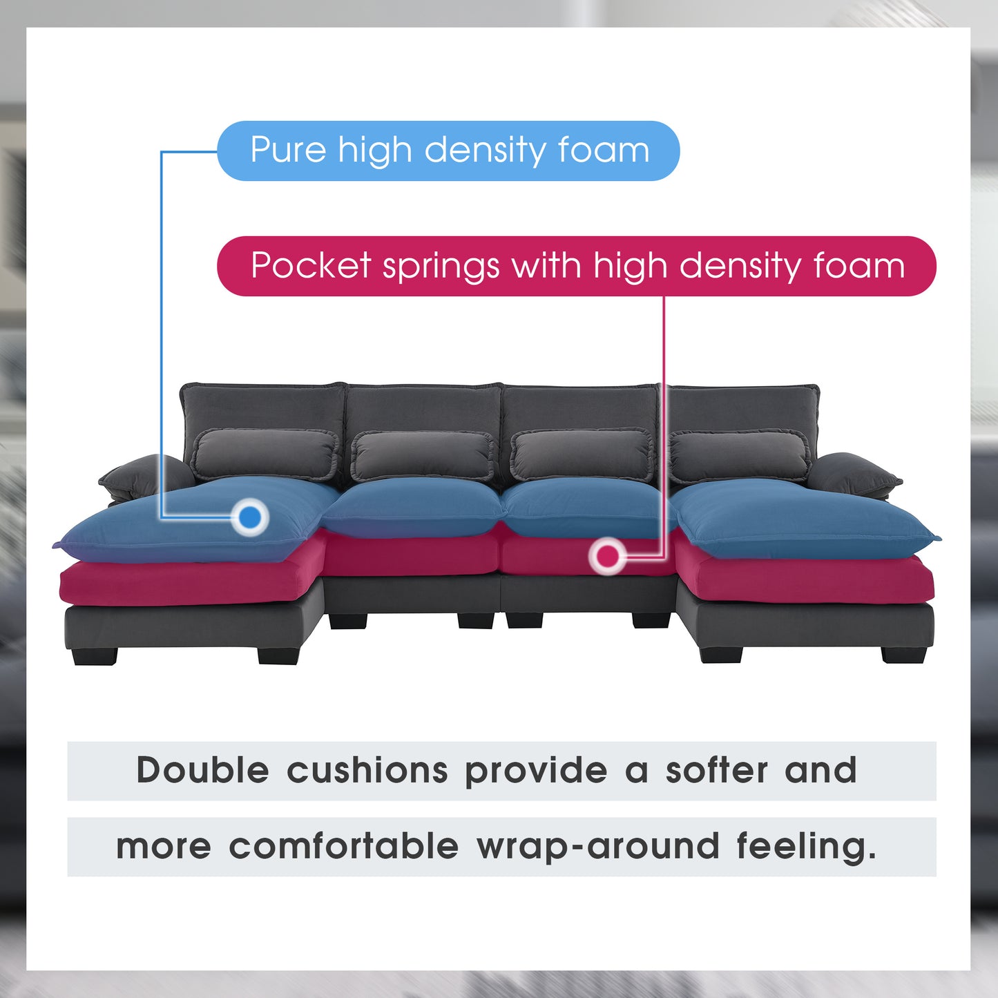 [VIDEO provided][New]109.8*55.9" Modern U-shaped Sectional Sofa with Waist Pillows,6-seat Upholstered Symmetrical Sofa Furniture,Sleeper Sofa Couch with Chaise Lounge for Living Room,Apartment,5 Color