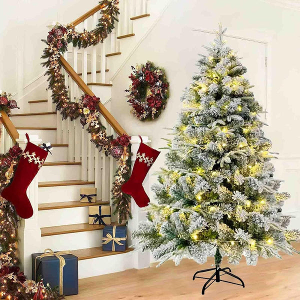 6 Ft Prelit Pencil Christmas Tree, Flocked Artificial Xmas Tree With Warm WhiteLights, Full Branch Tips, Perfect Choice Decoration For Xmas Holiday, Flocked ChristmasTree Prelit