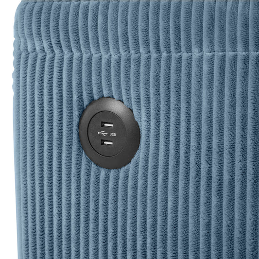 72.8" Corduroy Sleeper Sofa Loveseat Sofa with Full Size Mattress, Two USB Ports, Two Cup Holders, Two Side Pockets and a Phone Holder for Living Room, Navy Blue