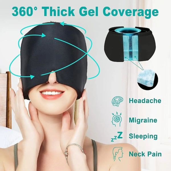 Migraine Relief Hat Gel Hot Cold Therapy Ice cap 360° Pain Mask Gel Release Pressure Head Massager Relax Pain Pack Eye Masks with Free Gift