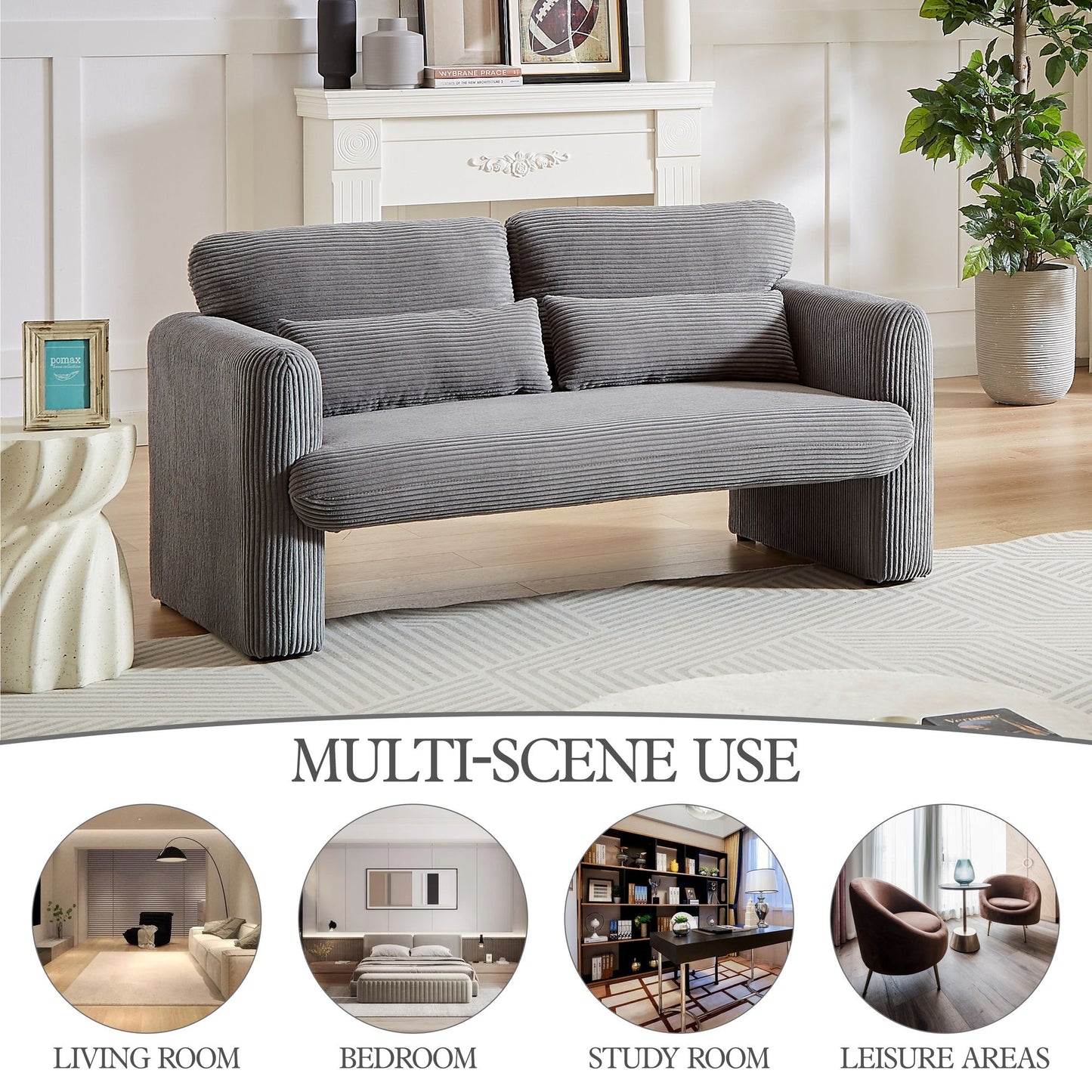 60"Corduroy Fabric Sofa with 33" Single Sofa, Modern Sofa with Support Pillow , for Apartment, Office, Living Room & Bedroom