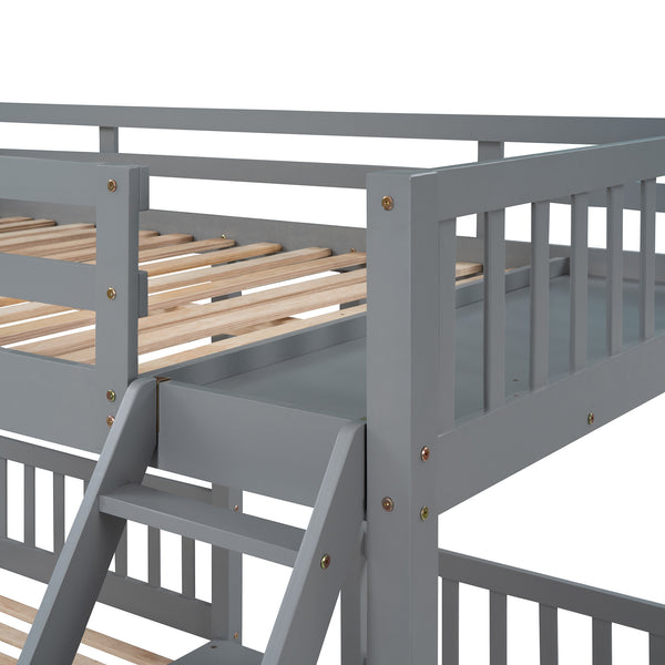 Full Over Twin & Twin Bunk Bed, Wood Triple Bunk Bed with Drawers and Guardrails, Gray (OLD SKU: LP000143AAE)