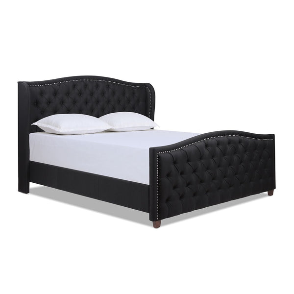 Marcella Upholstered Shelter Headboard Bed Set, King, Jet Black Woven