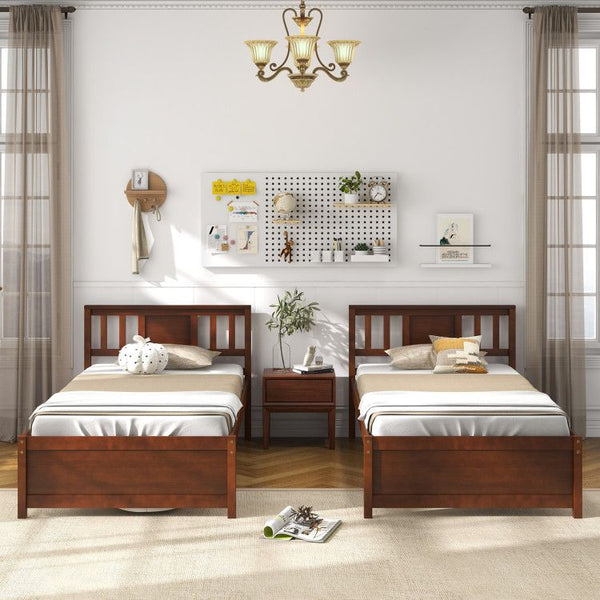 Wooden Platform Bed with Headboard and Wood Slat Support