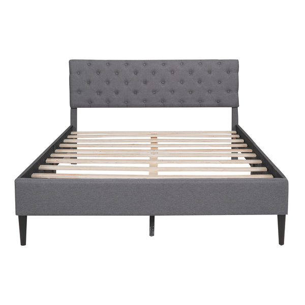 Upholstered Linen Platform Bed, Queen Size