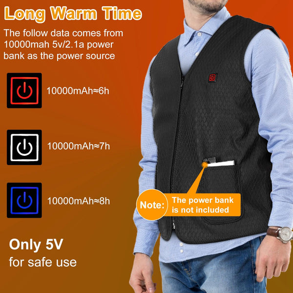 Heat Jacket Vest 3 Heating Gear Adjustable USB Heated Vest Warm Heat Coat Vest