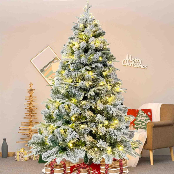 6 Ft Prelit Pencil Christmas Tree, Flocked Artificial Xmas Tree With Warm WhiteLights, Full Branch Tips, Perfect Choice Decoration For Xmas Holiday, Flocked ChristmasTree Prelit