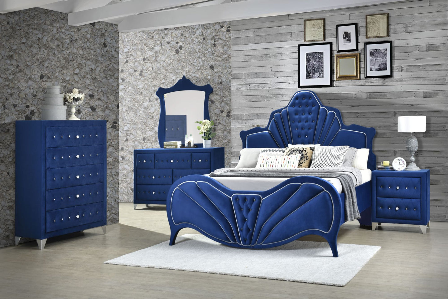 ACME Dante Eastern King Bed, Blue Velvet 24217EK