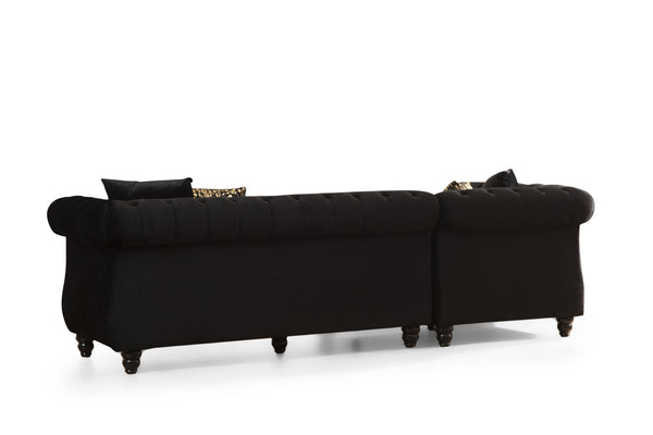 Julia Gold Detailed Tufted Upholstery Sectional made with Wood In Black