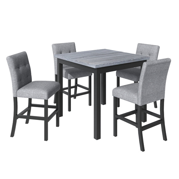 5-Piece Counter Height Dining Set Wood Square Dining Room Table and Chairs Stools w/Footrest & 4 Upholstered high-back Chairs