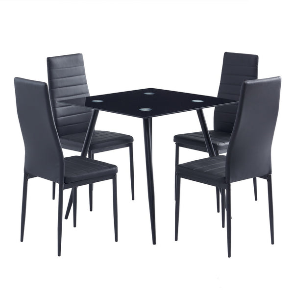 4pcs Elegant Assembled Stripping Texture High Backrest Dining Chairs Black Replace encoding 13028198-18410366