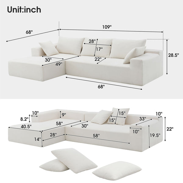 109*68" Modular Sectional Living Room Sofa Set, Modern Minimalist Style Couch, Upholstered Sleeper Sofa for Living Room, Bedroom, Salon, 2 PC Free Combination, L-Shape, Cream