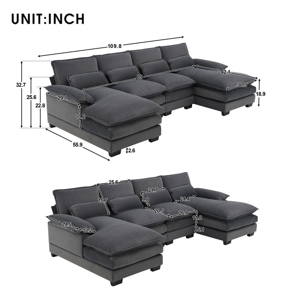 [VIDEO provided][New]109.8*55.9" Modern U-shaped Sectional Sofa with Waist Pillows,6-seat Upholstered Symmetrical Sofa Furniture,Sleeper Sofa Couch with Chaise Lounge for Living Room,Apartment,5 Color