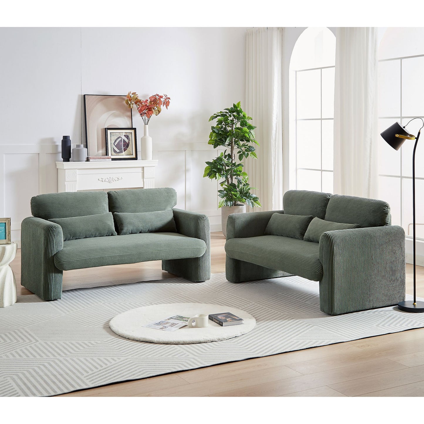 60"Corduroy Fabric Sofa with 33" Single Sofa, Modern Sofa with Support Pillow , for Apartment, Office, Living Room & Bedroom