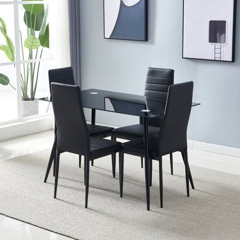 4pcs Elegant Assembled Stripping Texture High Backrest Dining Chairs Black Replace encoding 13028198-18410366