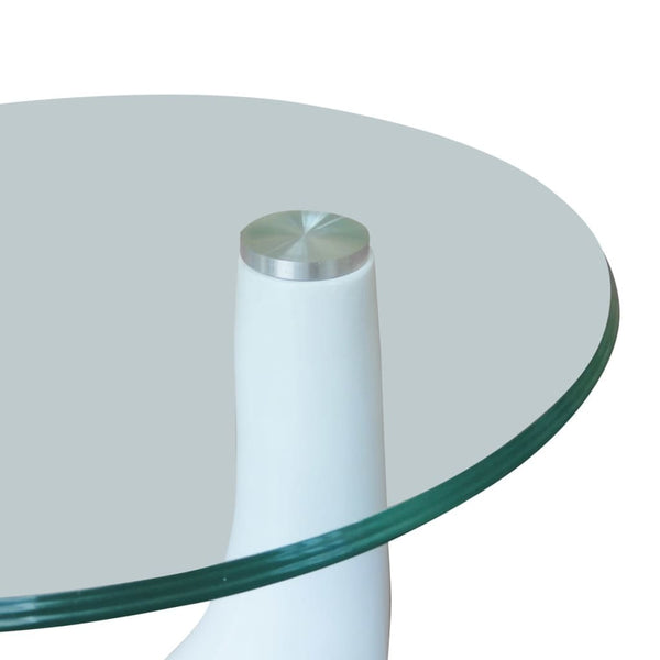 Coffee Tables 2 pcs with Round Glass Top High Gloss White